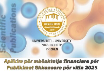 Universiteti “Ukshin Hoti” Prizren, ka hapur thirrje për aplikim për mbështetje financiare për Publikimet Shkencore për vitin 2025