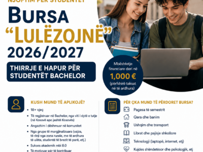 Njoftim për studentët: Hapet thirrja për aplikim në bursën “LULËZOJNË” 2026/2027